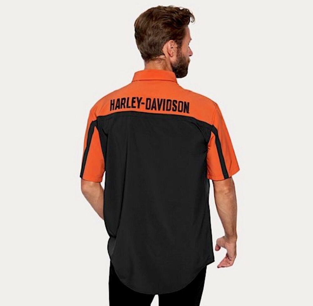 Harley Davidson Men’s Coolcore Bar & Shield Shirt - colorblocked Vintage Orange